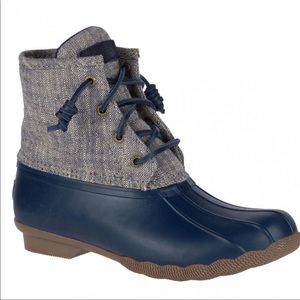 Sperry duck rain boots blue w grey linen